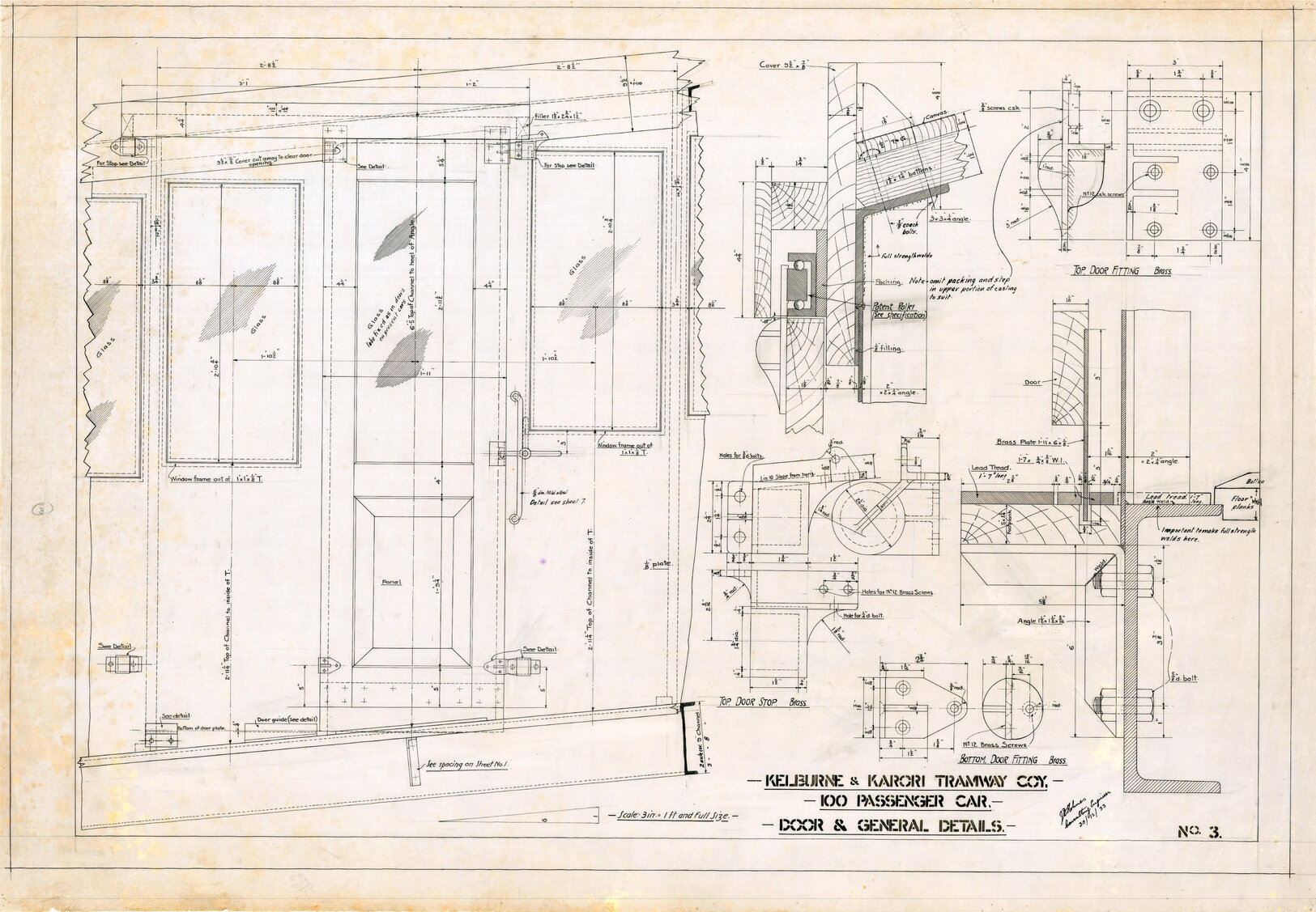 Kelburn Cable Car, 100 passenger car, Sheet 3, door and general details