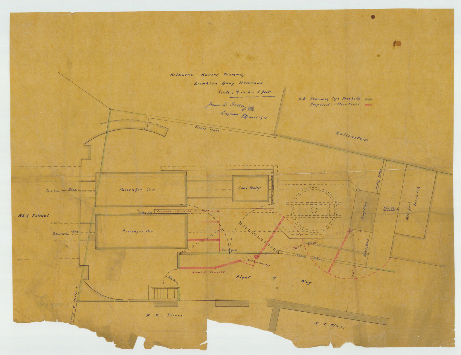 Layout plan, Lambton Quay terminus, showing proposed alterations