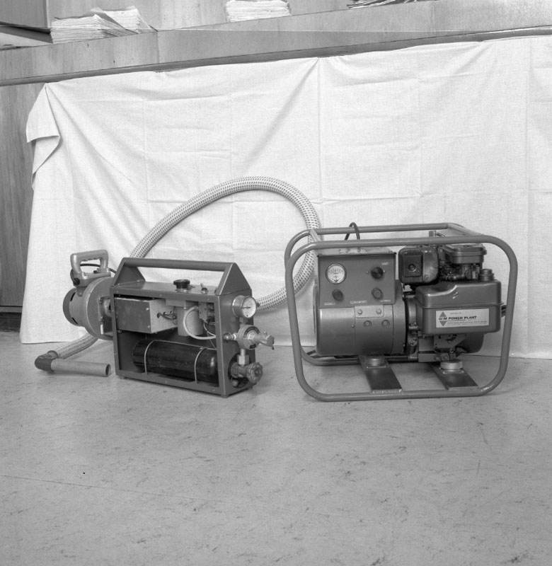 b. Smoke making machine, for testing breaks in sewers and drains