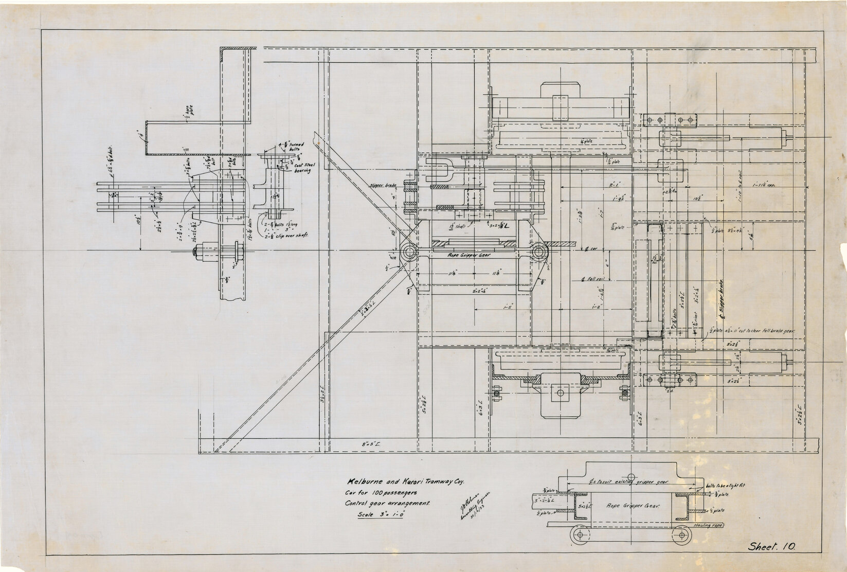 Kelburn Cable Car, 100 passenger car, Sheet 10, control of gear arrangement