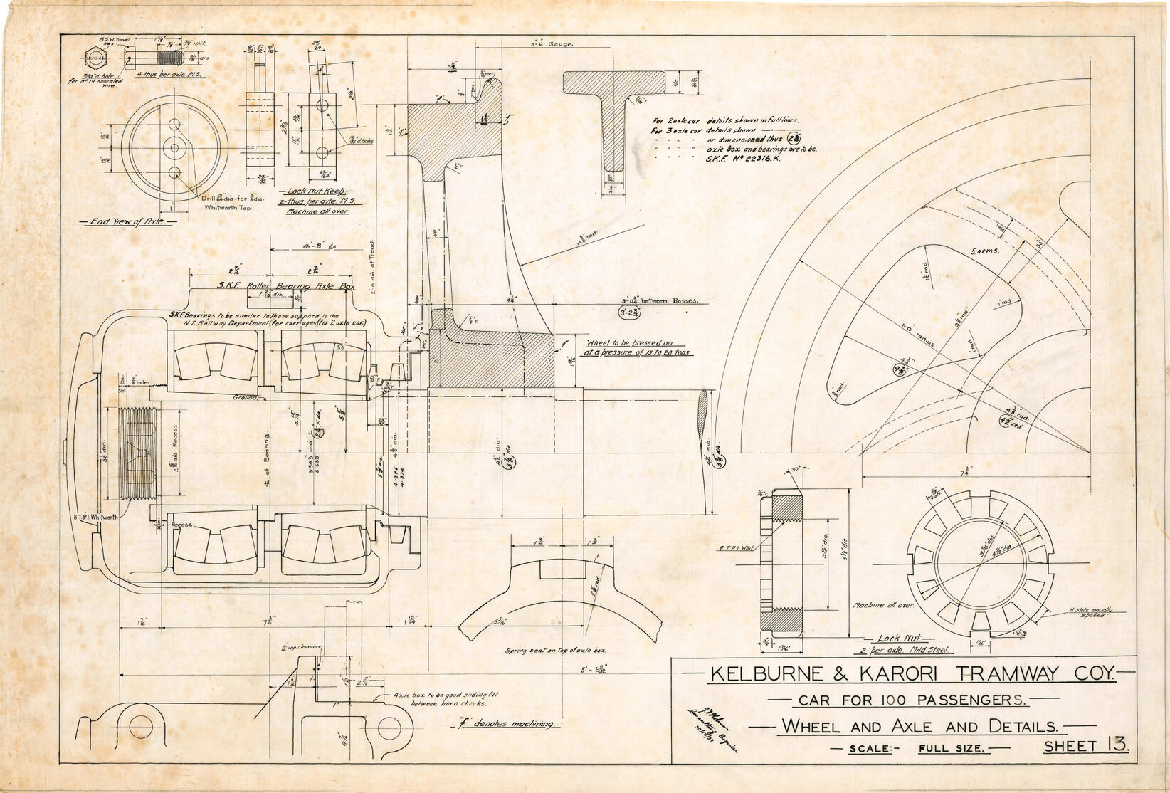 Kelburn Cable Car, 100 passenger car, Sheet 13, wheel and axle details
