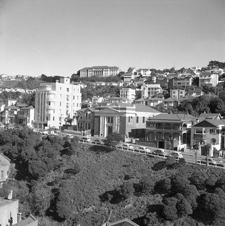 l. The Terrace, elevated view of dwellings, apartment building and a Masonic lodge