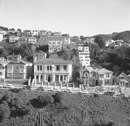 t. The Terrace, elevated view of the Presbyterian Church of New Zealand and the Clifton Terrace school