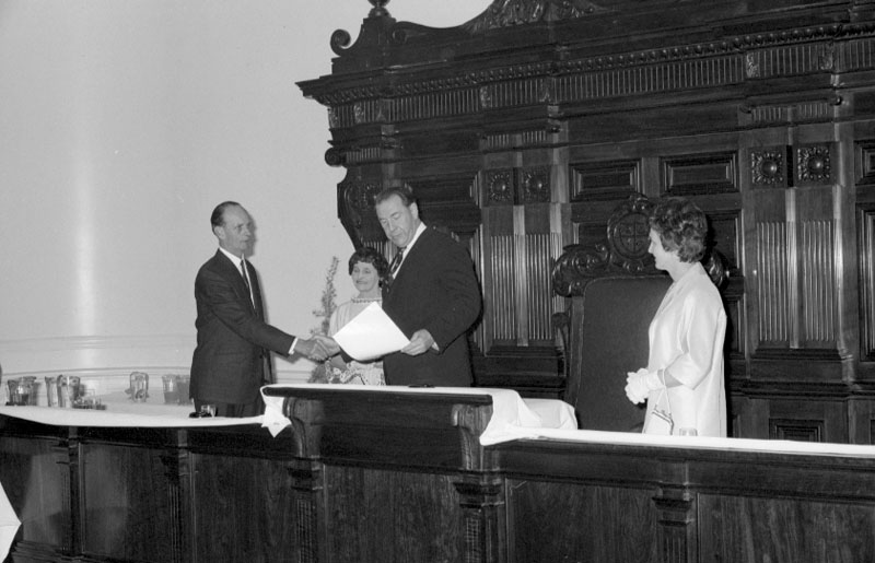 o. Council Chamber, presentation to Mr Pritchard, GM of Transport Dept