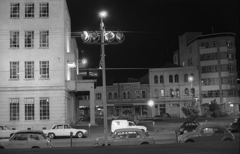 q. Civic Square at night, approx 8pm