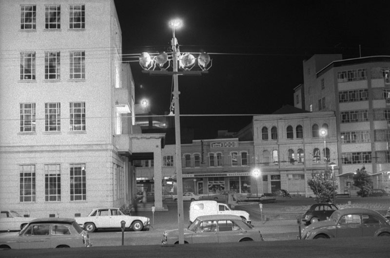 r. Civic Square at night, approx 8pm