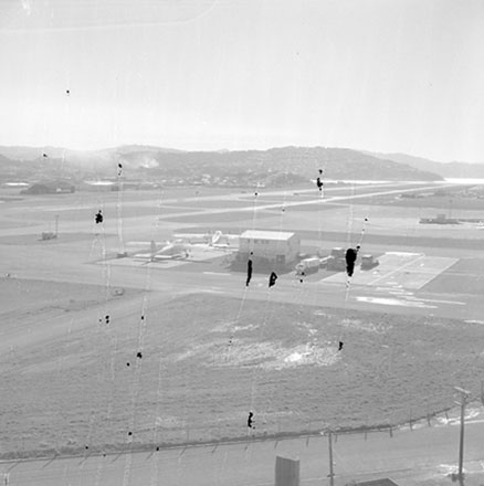 t. Elevated view of the runways and airport