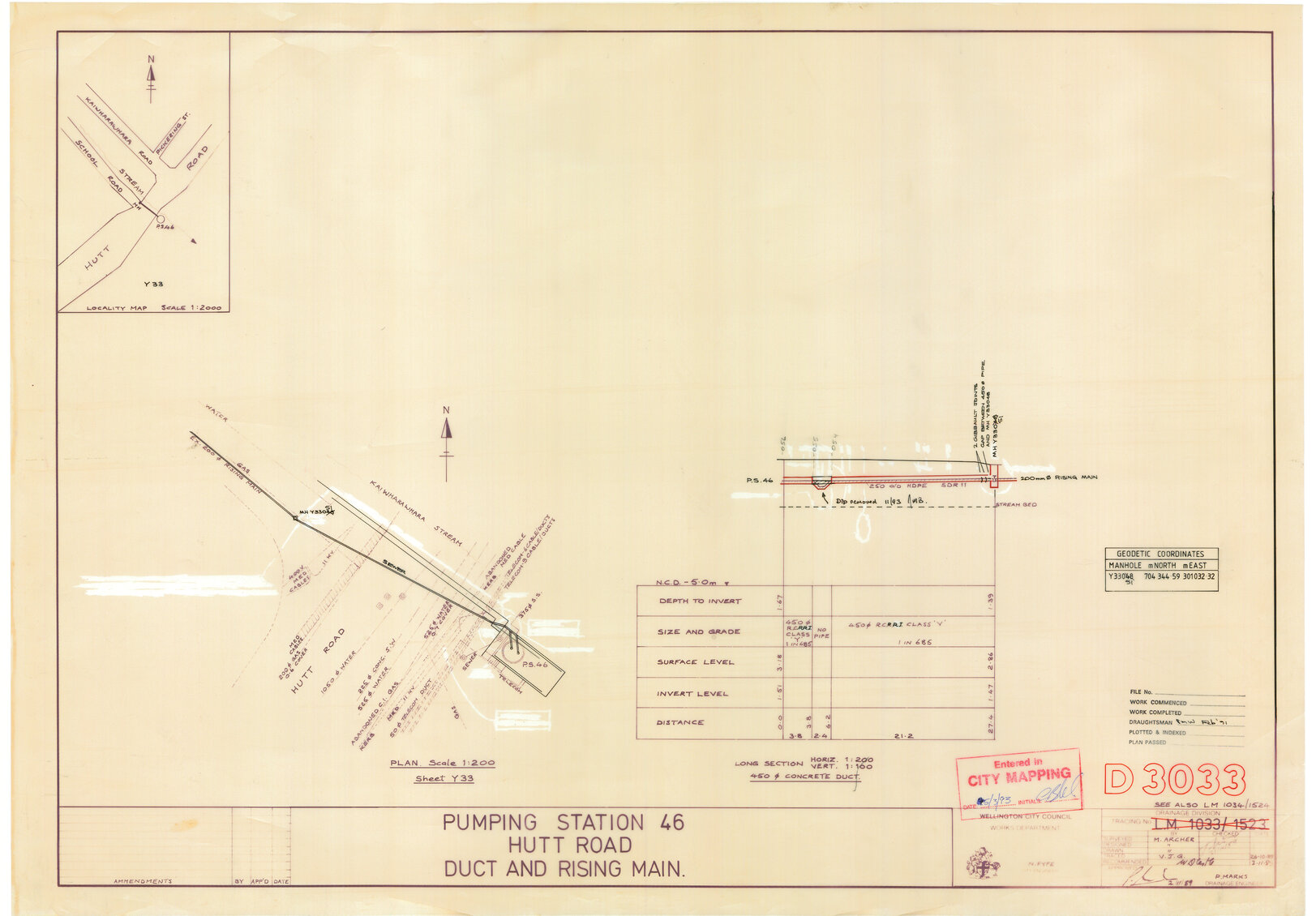 Pumping Station 46, Hutt Road duct and rising main, School Road, Kaiwharawhara Road, Pickering Street