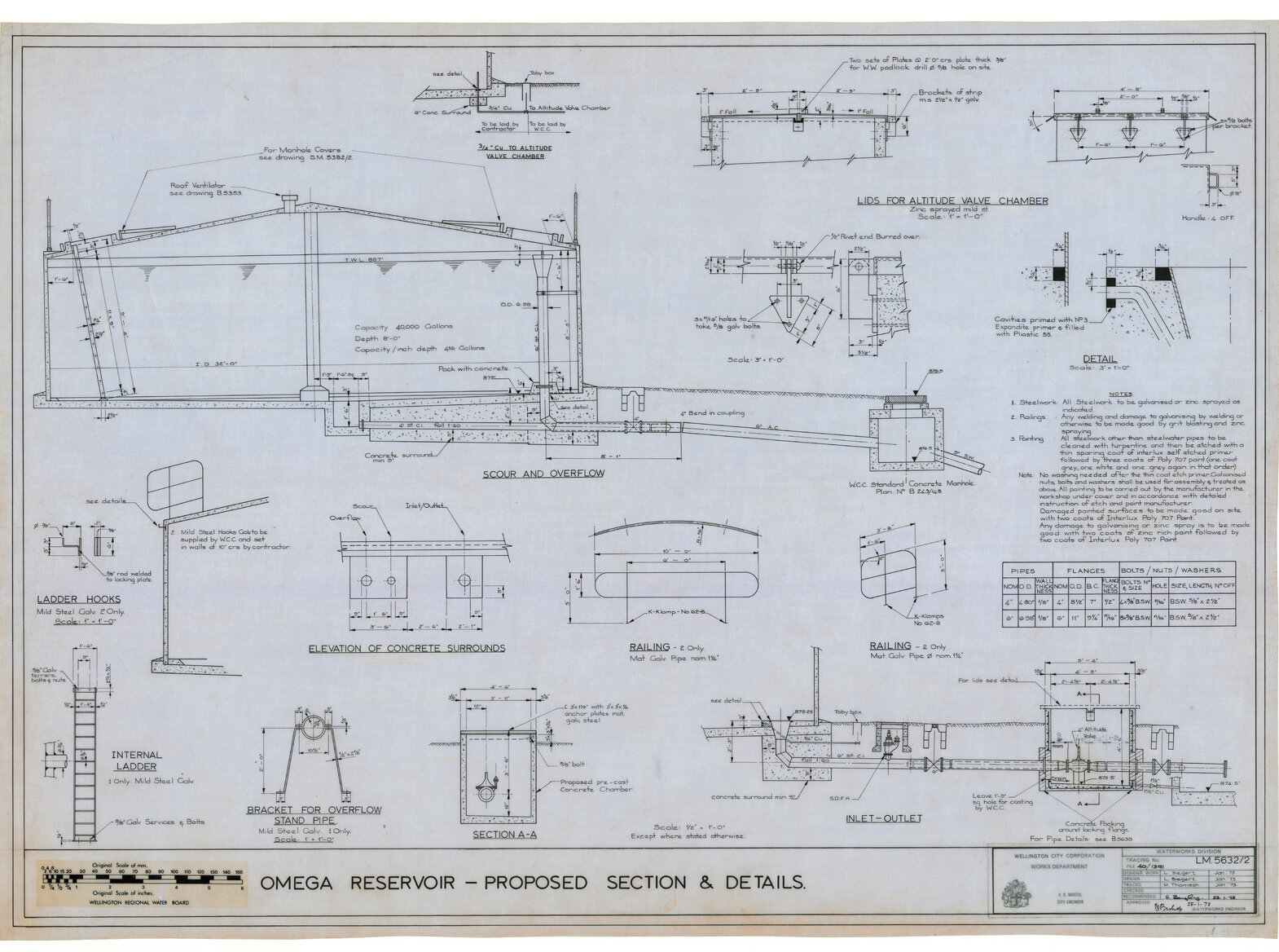Omega reservoir, Proposed section and details