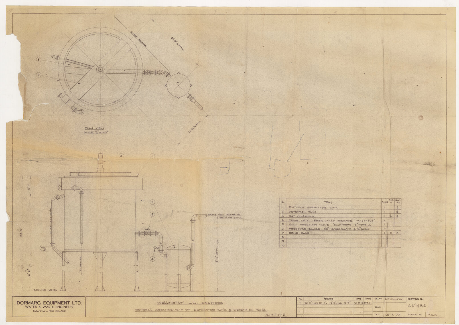 Wellington CC Abattoir, General Arrangement of Separated Tank and Detention Tank