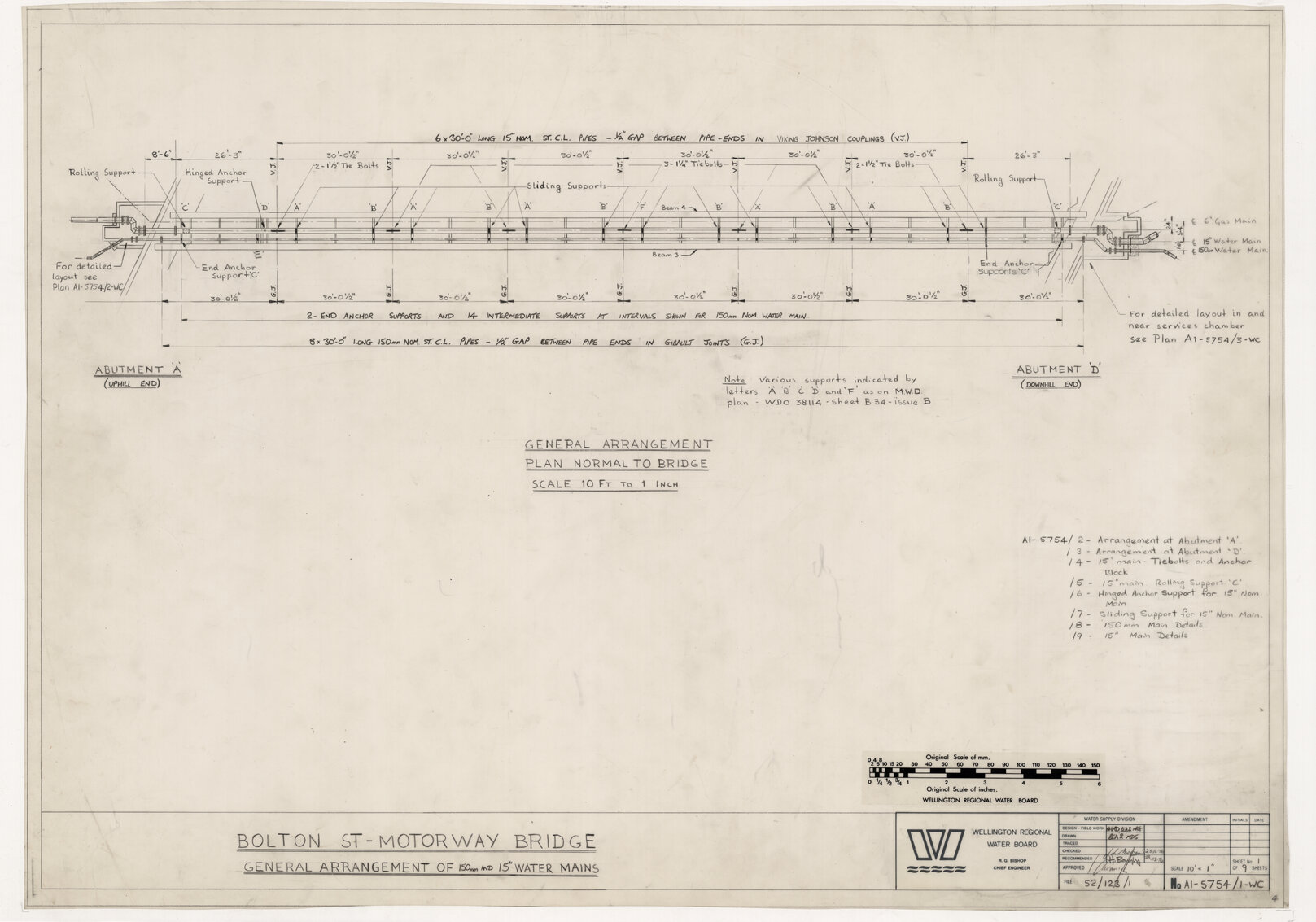 Bolton Street, Motorway Bridge, General Arrangement of 150 mm and 15" Watermains