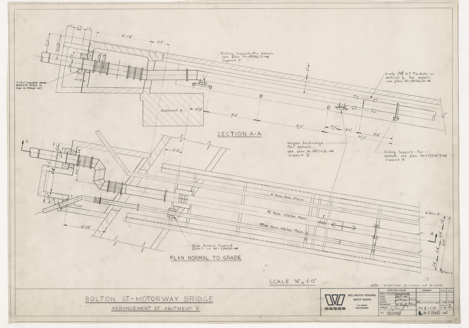 Bolton Street, Motorway Bridge, Arrangement at Abutment 'A'