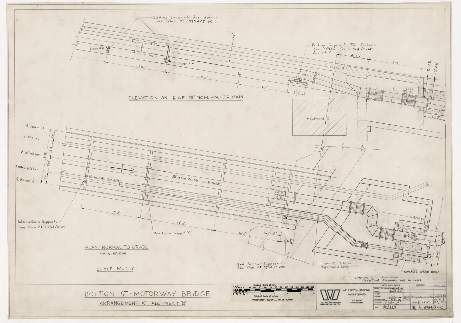 Bolton Street, Motorway Bridge, Arrangement at Abutment 'D'