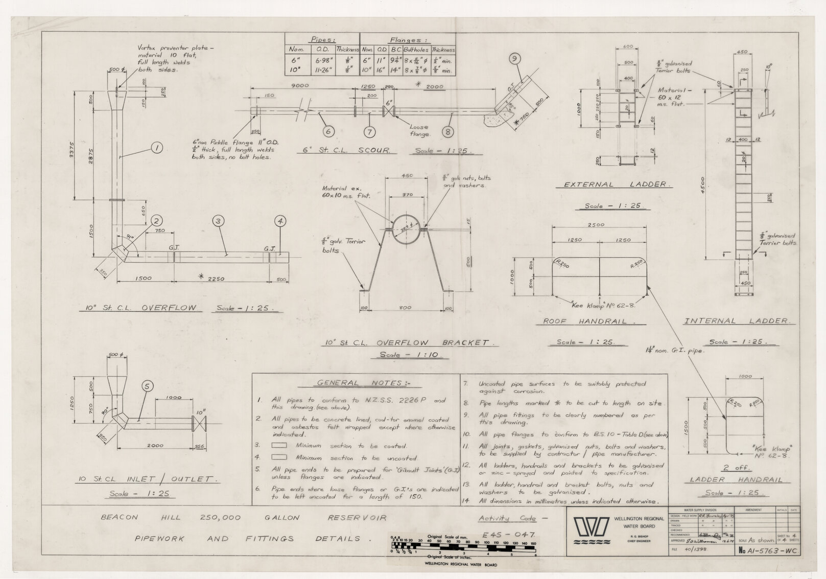 Beacon Hill 250,000 Gallon Reservoir Pipework and Fitting Details