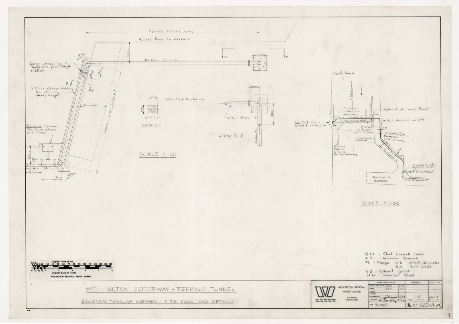 Motorway Terrace Tunnel, 150 mm Watermain through Carpark, Site Plan and Details