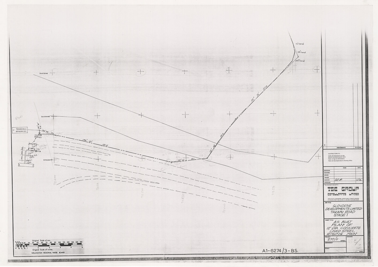 Glendene Developments Ltd, Takapu Road Stage 1, As Built Plan of 12" DIA Concrete Lined Steel Rising Main