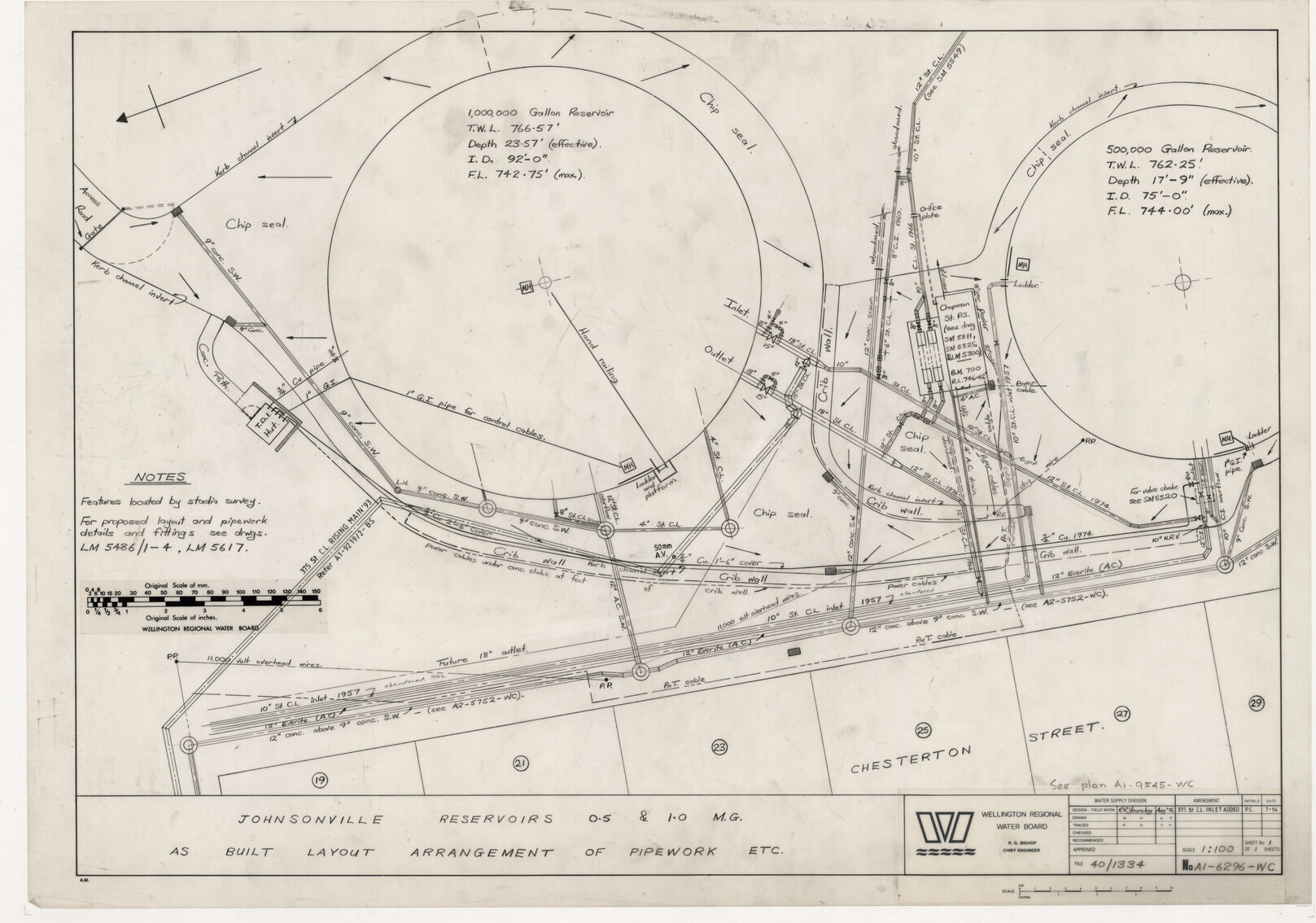 Johnsonville Reservoirs 0.5 and 1.0 M.G, As Built Layout Arrangement of Pipework Etc.