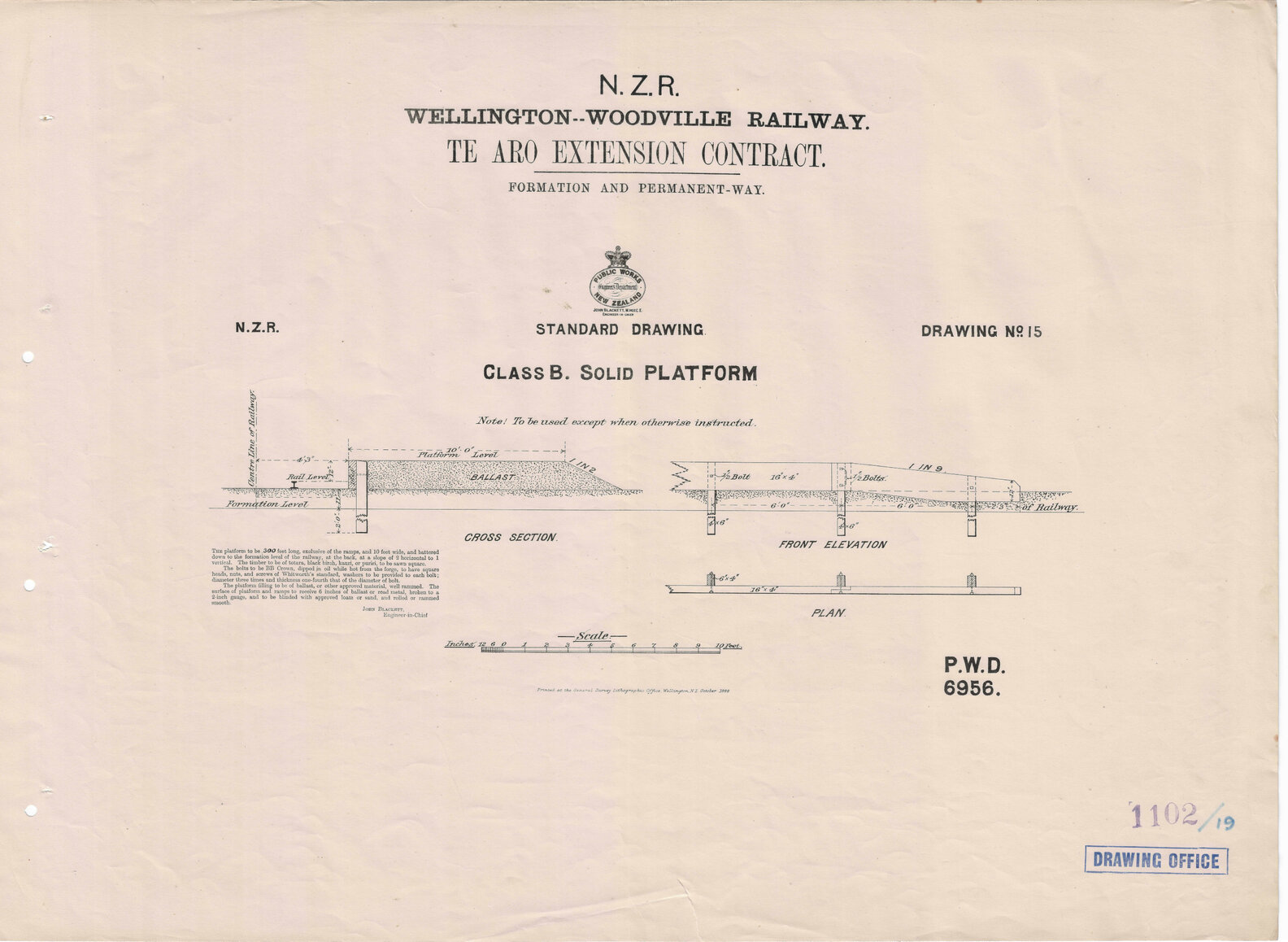 New Zealand Railways, Wellington - Woodville Railway, Te Aro Extension Contract, Formation and Permanent Way, Drawing 15, standard drawing, Class B solid platform
