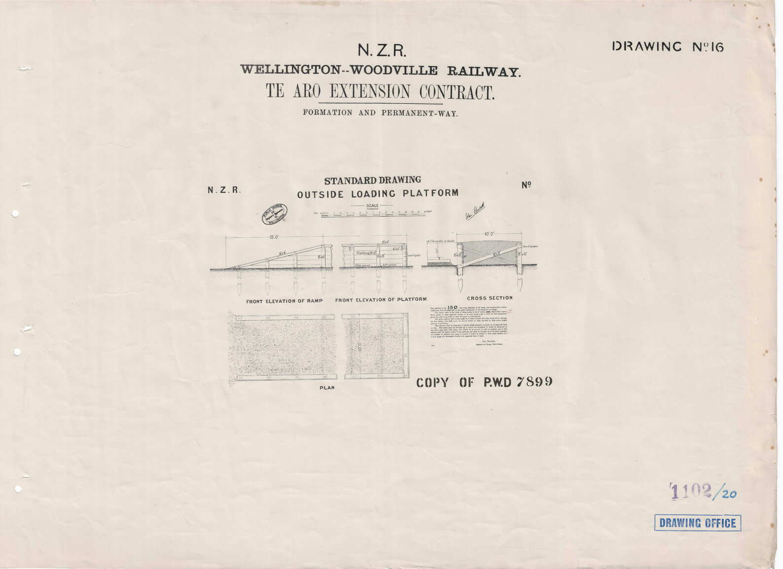 New Zealand Railways, Wellington - Woodville Railway, Te Aro Extension Contract, Formation and Permanent Way, Drawing 16, standard drawing, outside loading platform