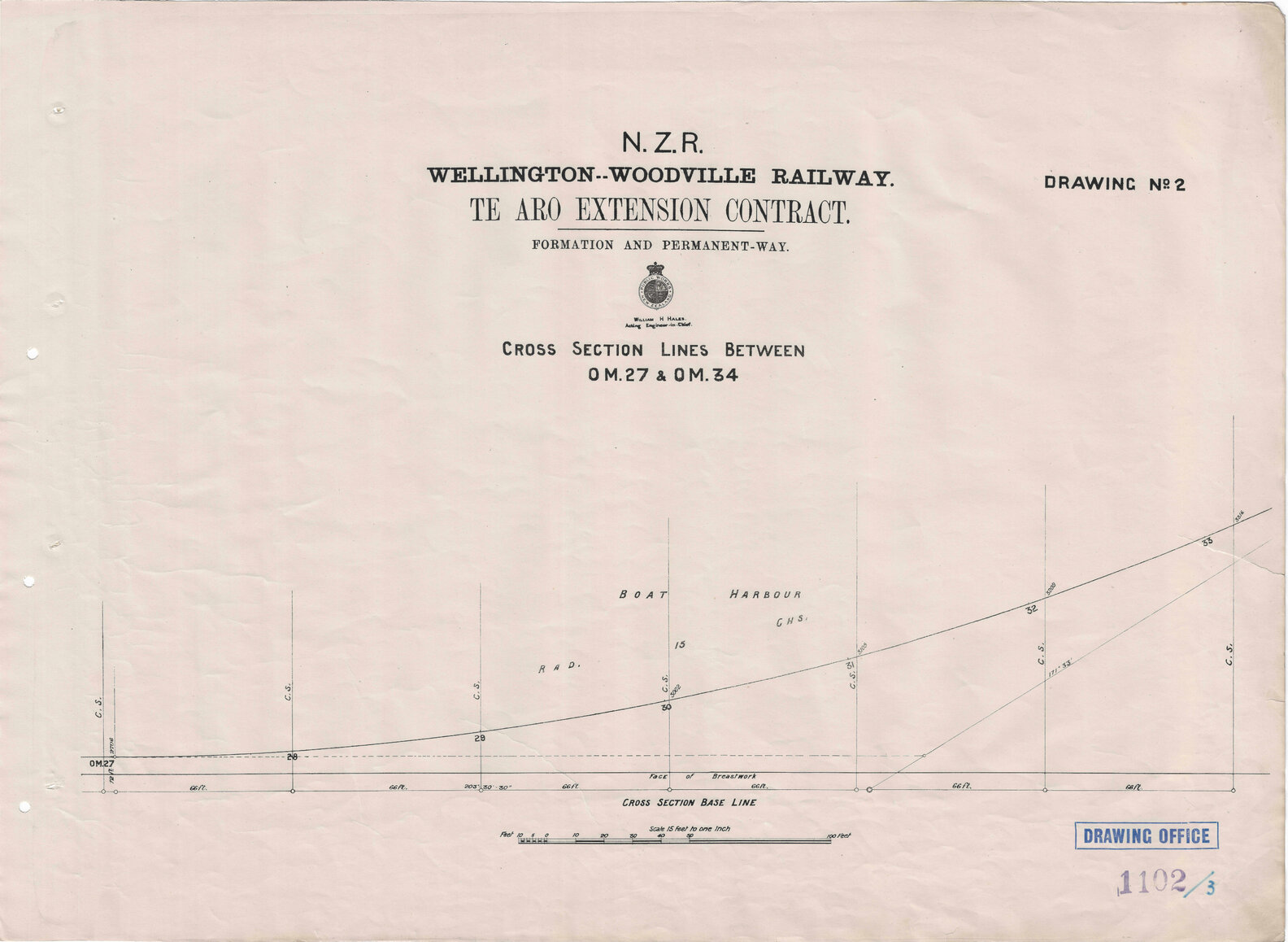 New Zealand Railways, Wellington - Woodville Railway, Te Aro Extension Contract, Formation and Permanent Way, Drawing 2, Cross Sections