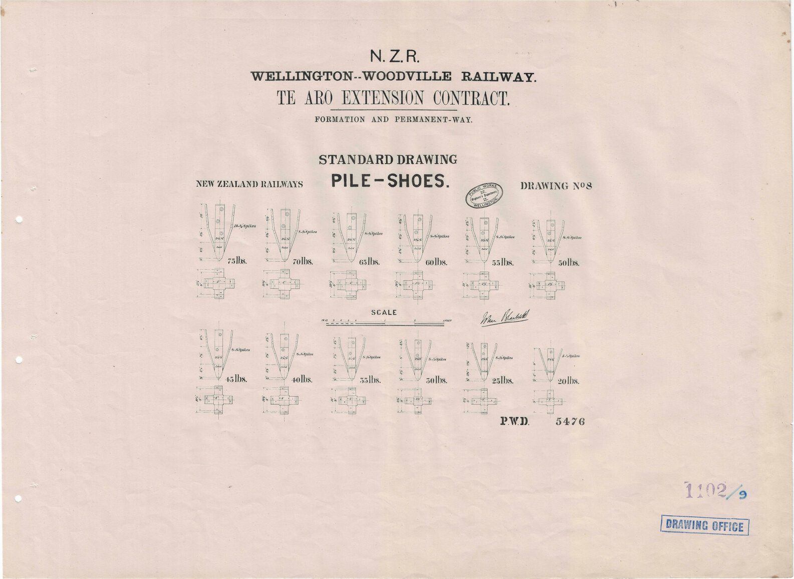 New Zealand Railways, Wellington - Woodville Railway, Te Aro Extension Contract, Formation and Permanent Way, Drawing 8, standard drawings, pile-shoes