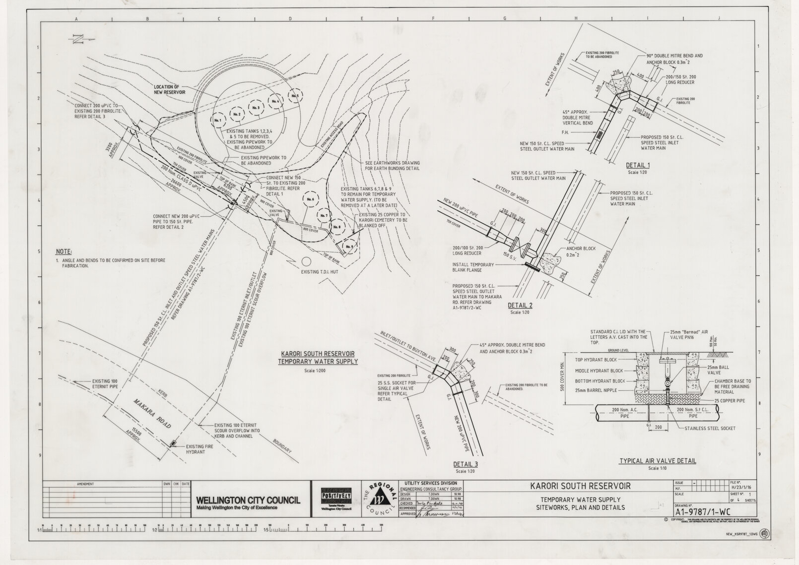 Karori South Reservoir, Temporary Water Supply, Siteworks, Plan and Details