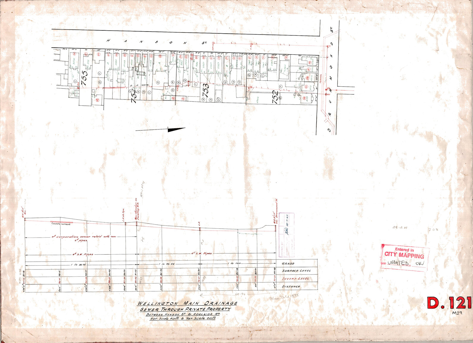 Wellington Main Drainage, sewer through private property between Hanson Street and Adelaide Road