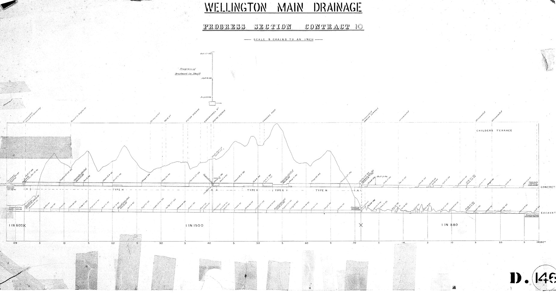 Wellington Main Drainage, Contract 10, tunnel, progress sections