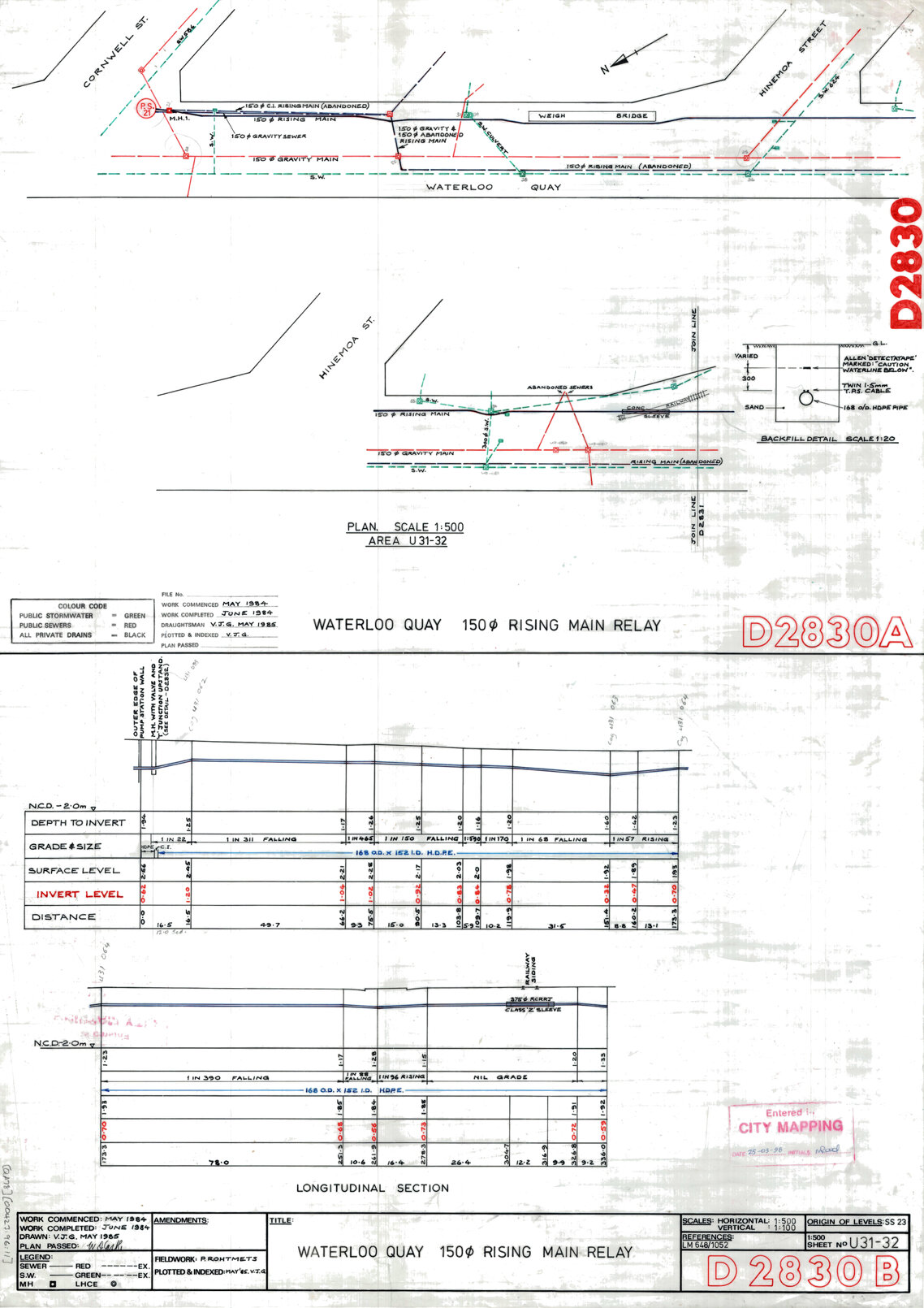 Waterloo Quay, Hinemoa Street, Cornwell Street, 150 mm Rising Main Relay