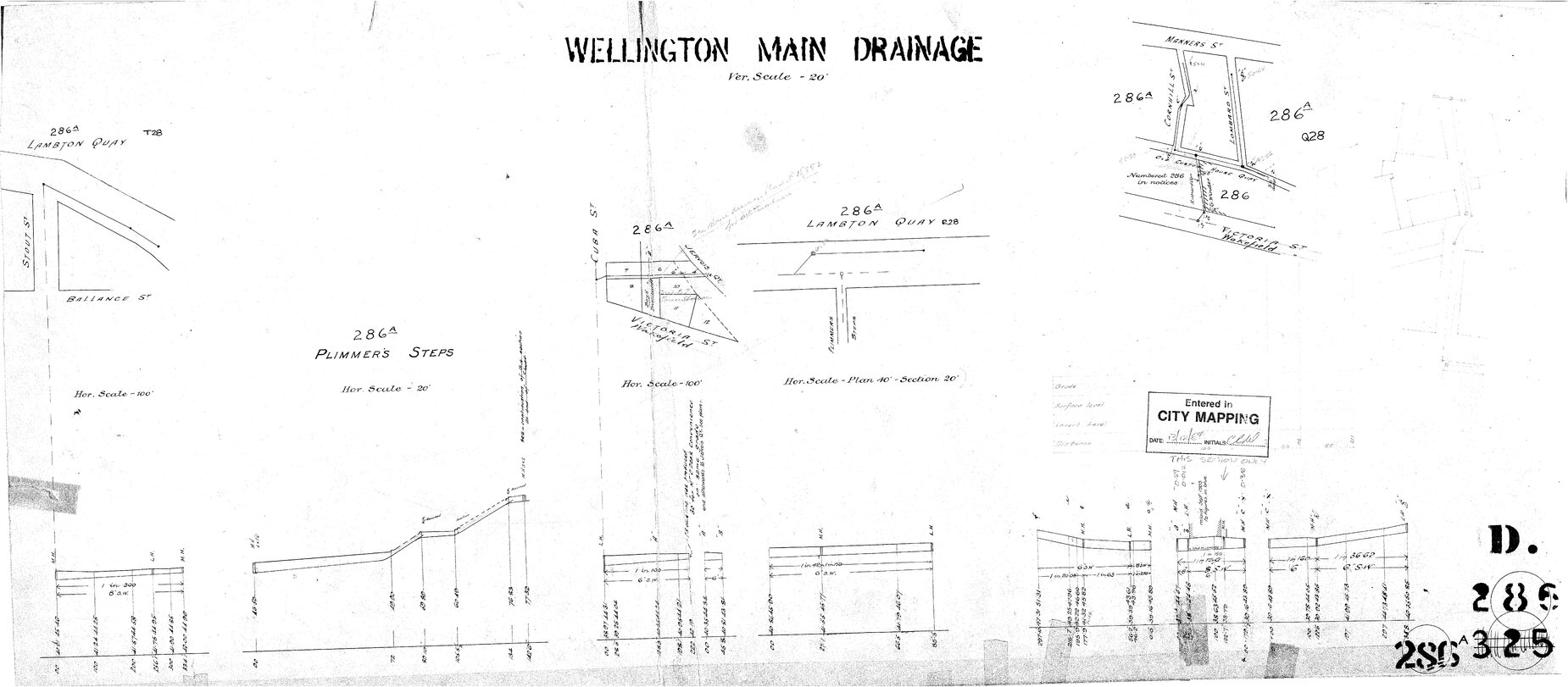 Wellington Main Drainage, Lambton Quay, Stout Street, Plimmers Steps, Cornhill Street, Lombard Street, Victoria Street [Wakefield Street]
