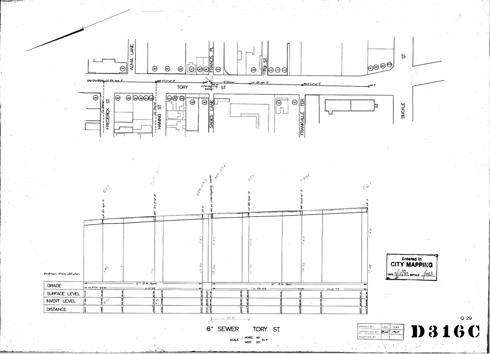 Sewer, Tory Street (Frederick Street to Buckle Street)