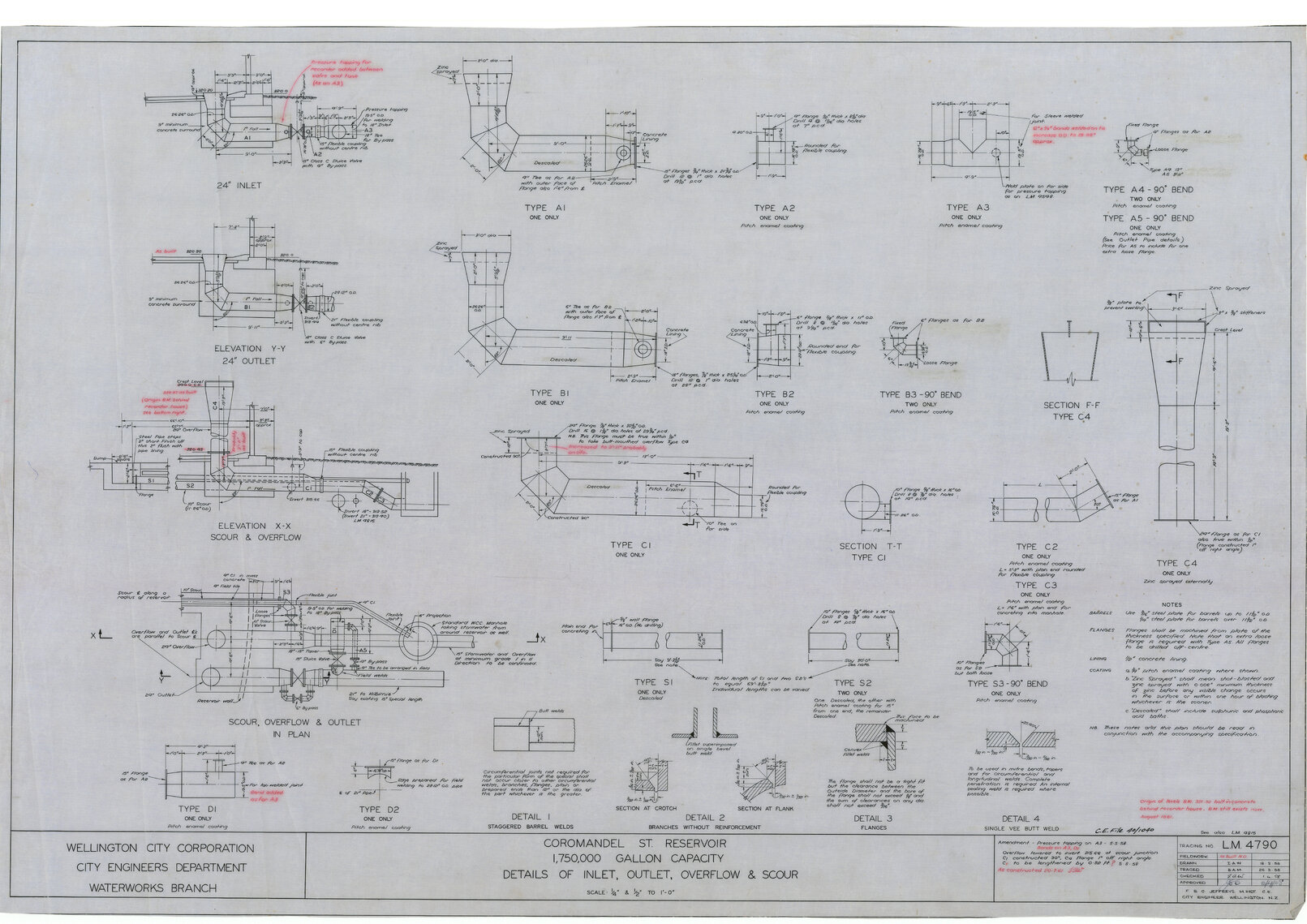 Coromandel Street reservoir, 1,750,000 gallon capacity, Details of ...