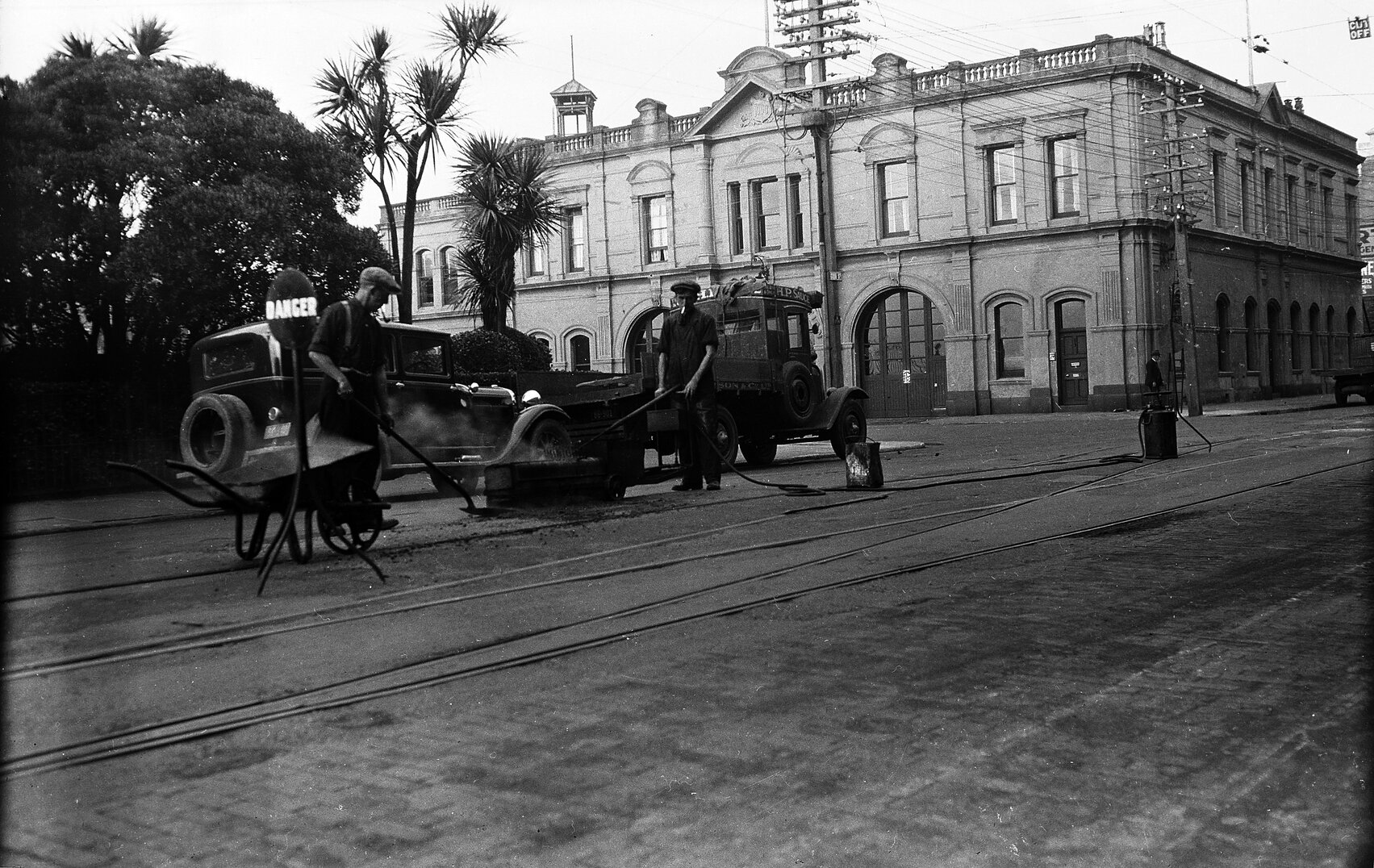 Lower Cuba Street, workmen working on tram tracks