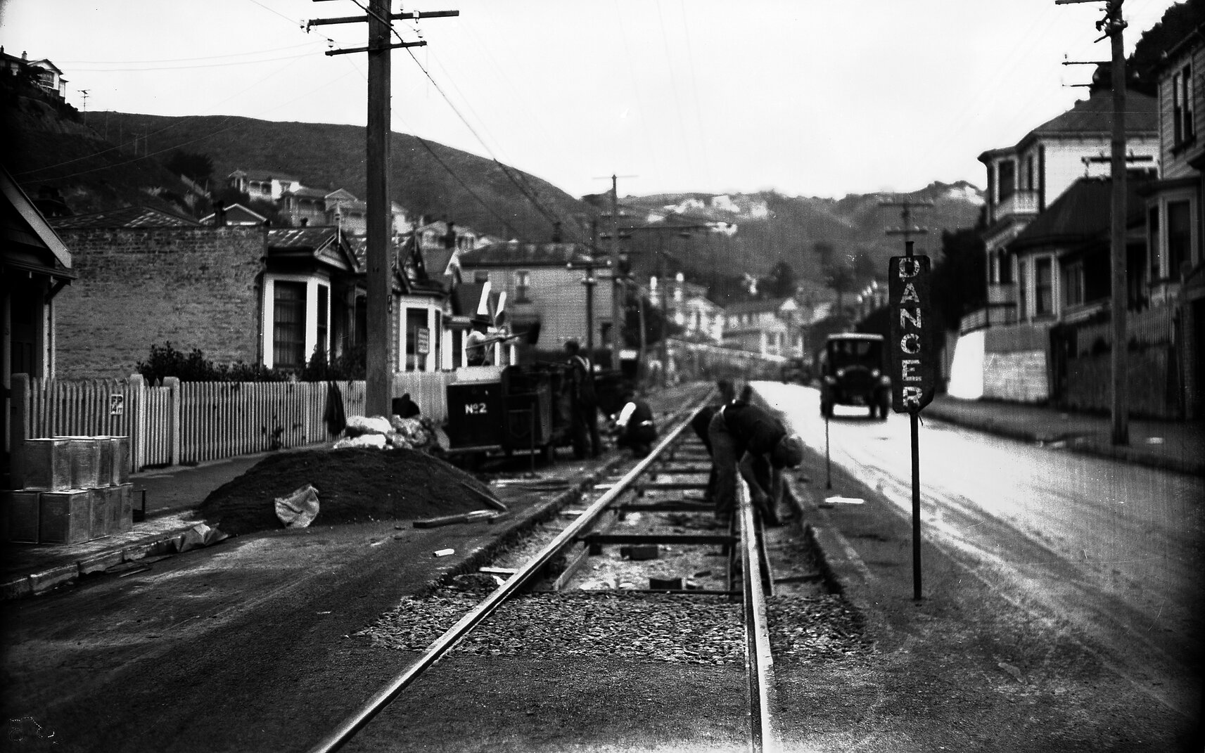 Aro Street, workmen laying new tramlines