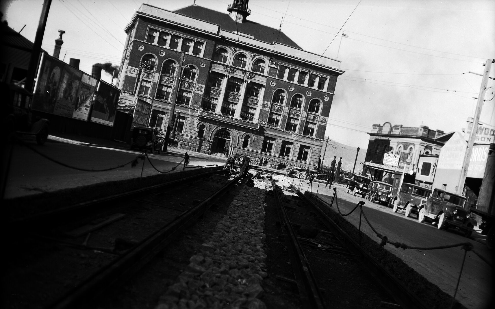Whitmore Street, new tram rails in position for concreting