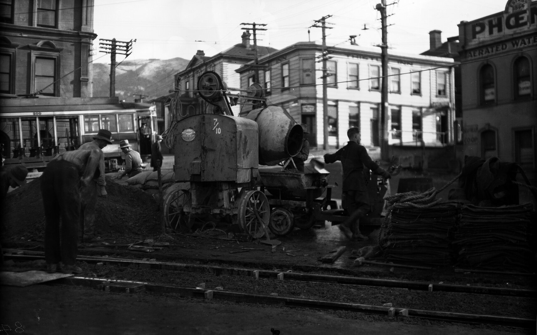 Lambton Junction, workmen laying new crossover as part of tram line extension