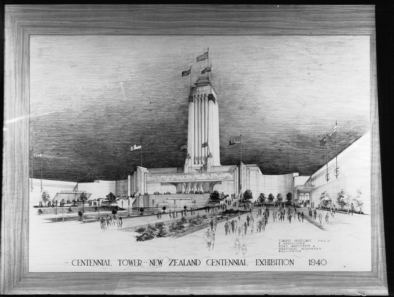 Photograph of sketch of Edmund Anscombe's proposed Centennial Tower for the Centennial Exhibition