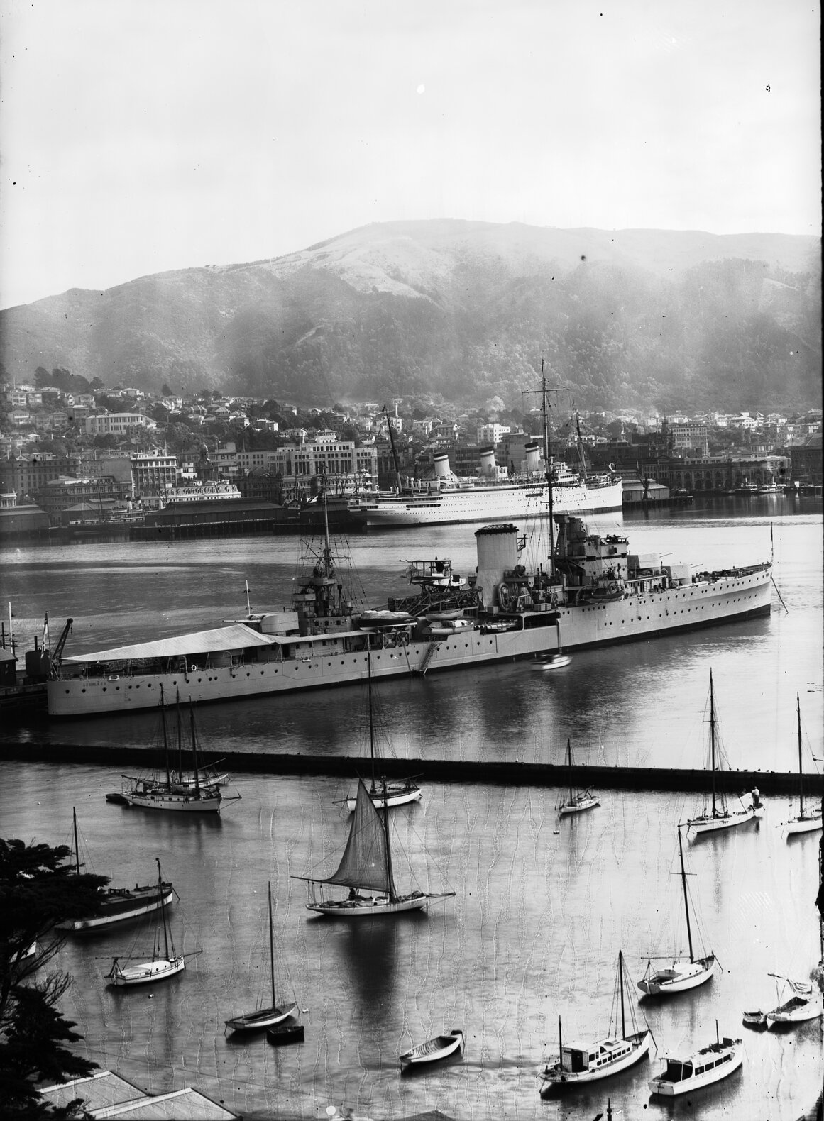 Naval ship, HMS Achilles moored at Clyde Quay Wharf