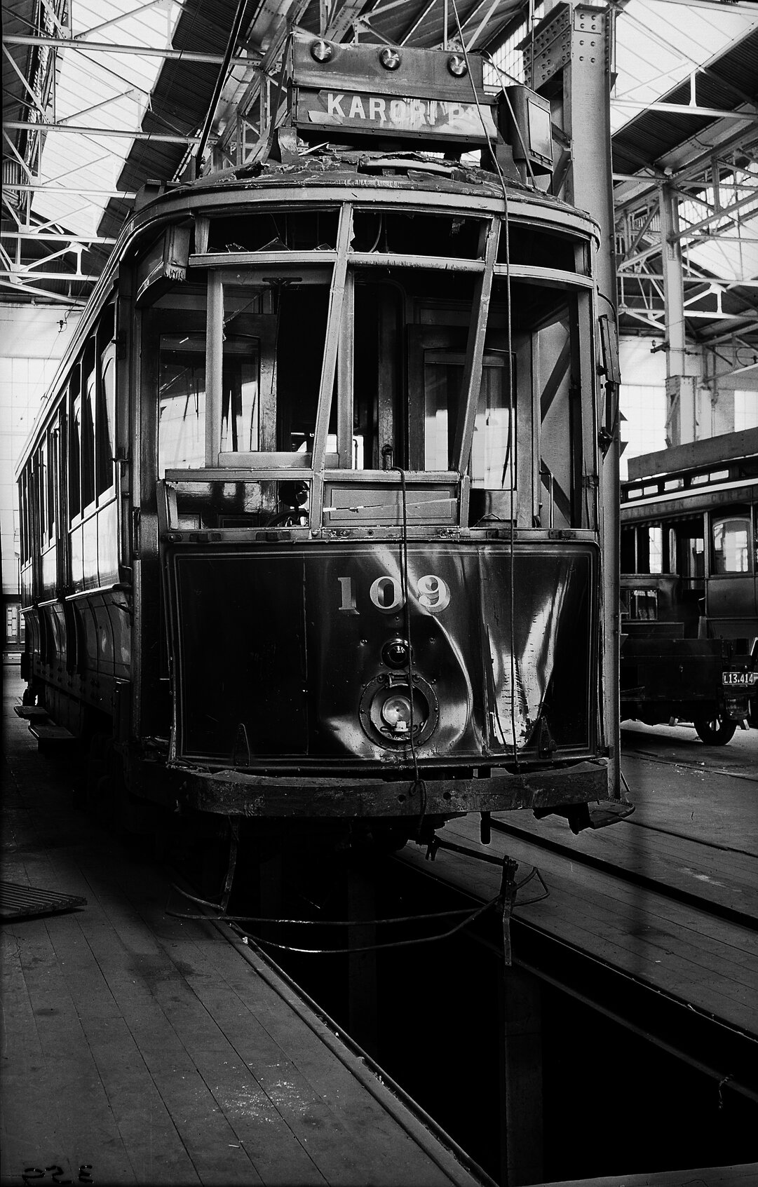 Tram 109, damaged in the Hataitai Tunnel