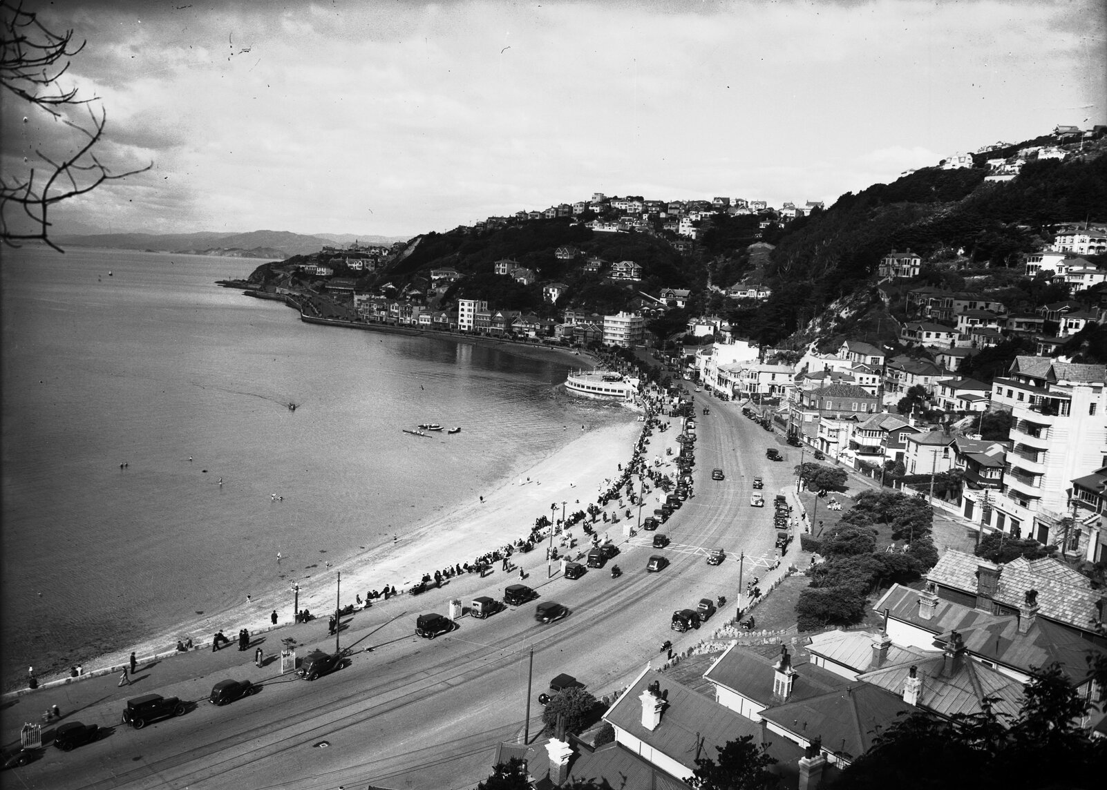 Elevated view of Oriental Parade, Oriental Bay