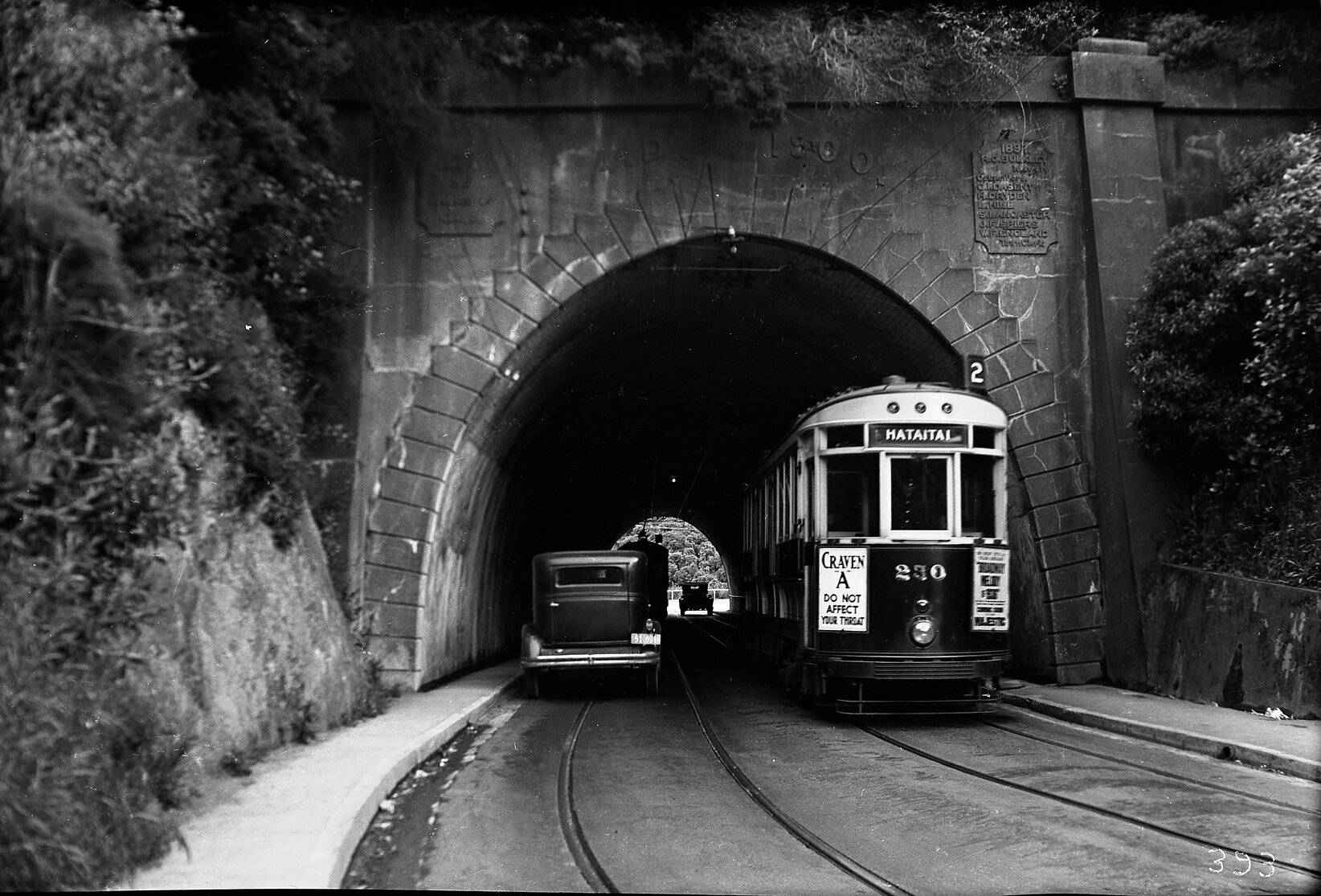 Hataitai bound Tramcar, no.230 emerging from Karori Tunnel