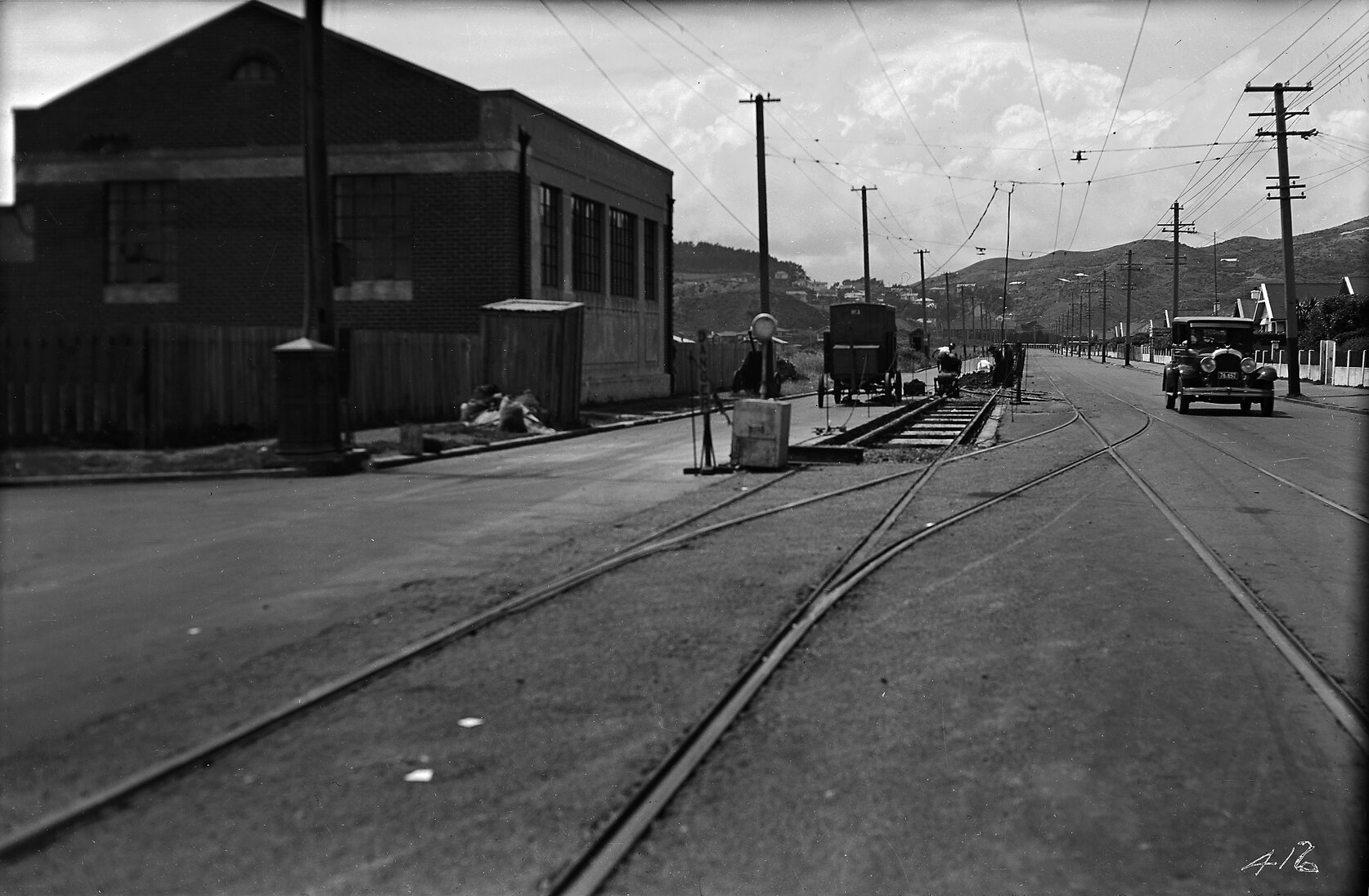 Broadway, Miramar Junction, tram tracks under repair
