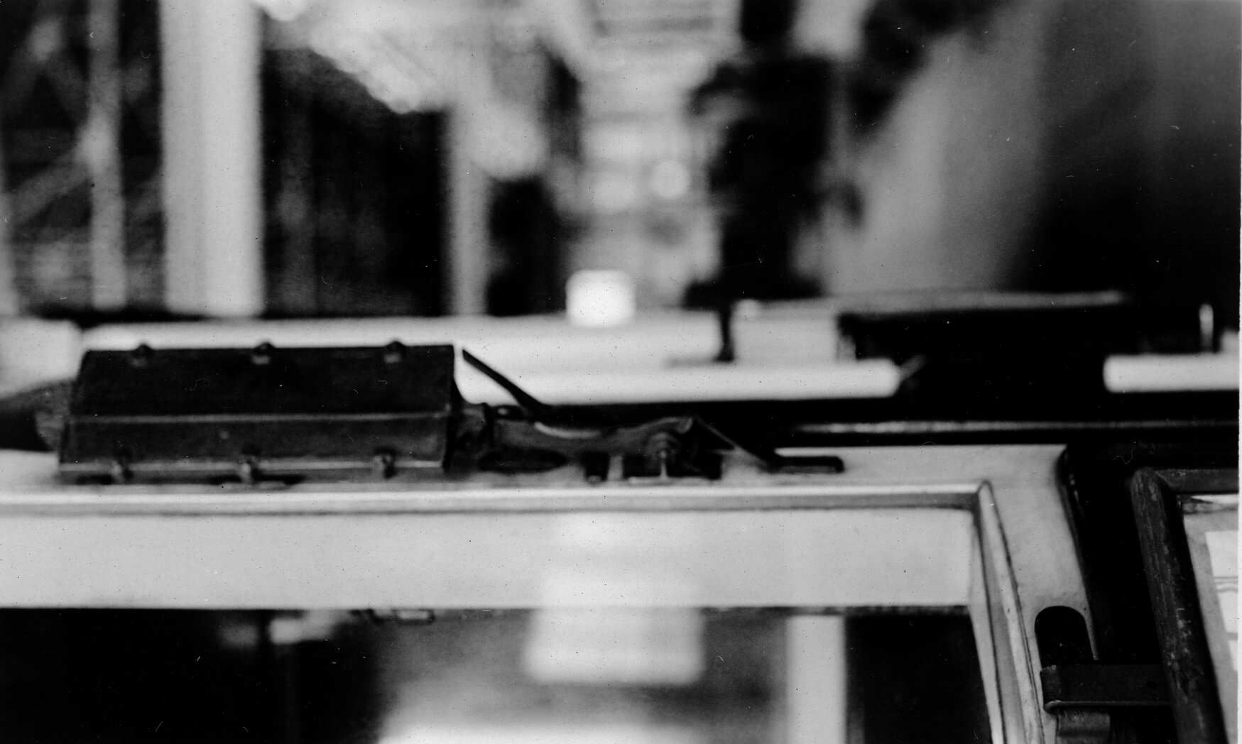 Rear view mirror attached to exterior of tram