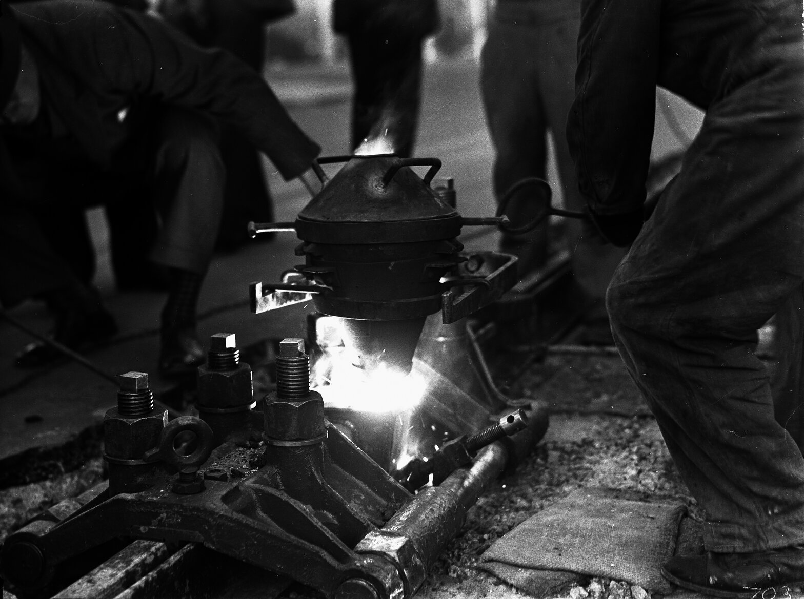 Tram Tracks on Bunny Street, demonstration of 'Thermit' weld