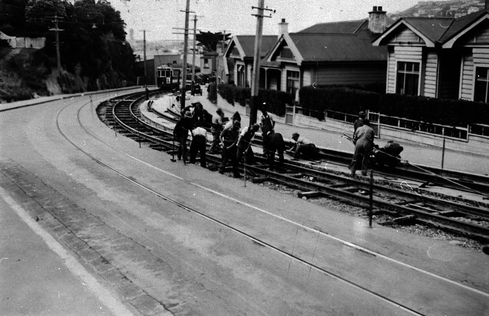 Hamilton Road, workmen working on tram tracks