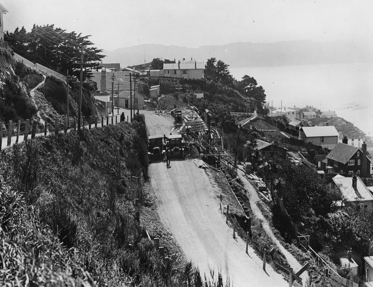 Elevated view of the straightening and widening of Grafton Road, Roseneath