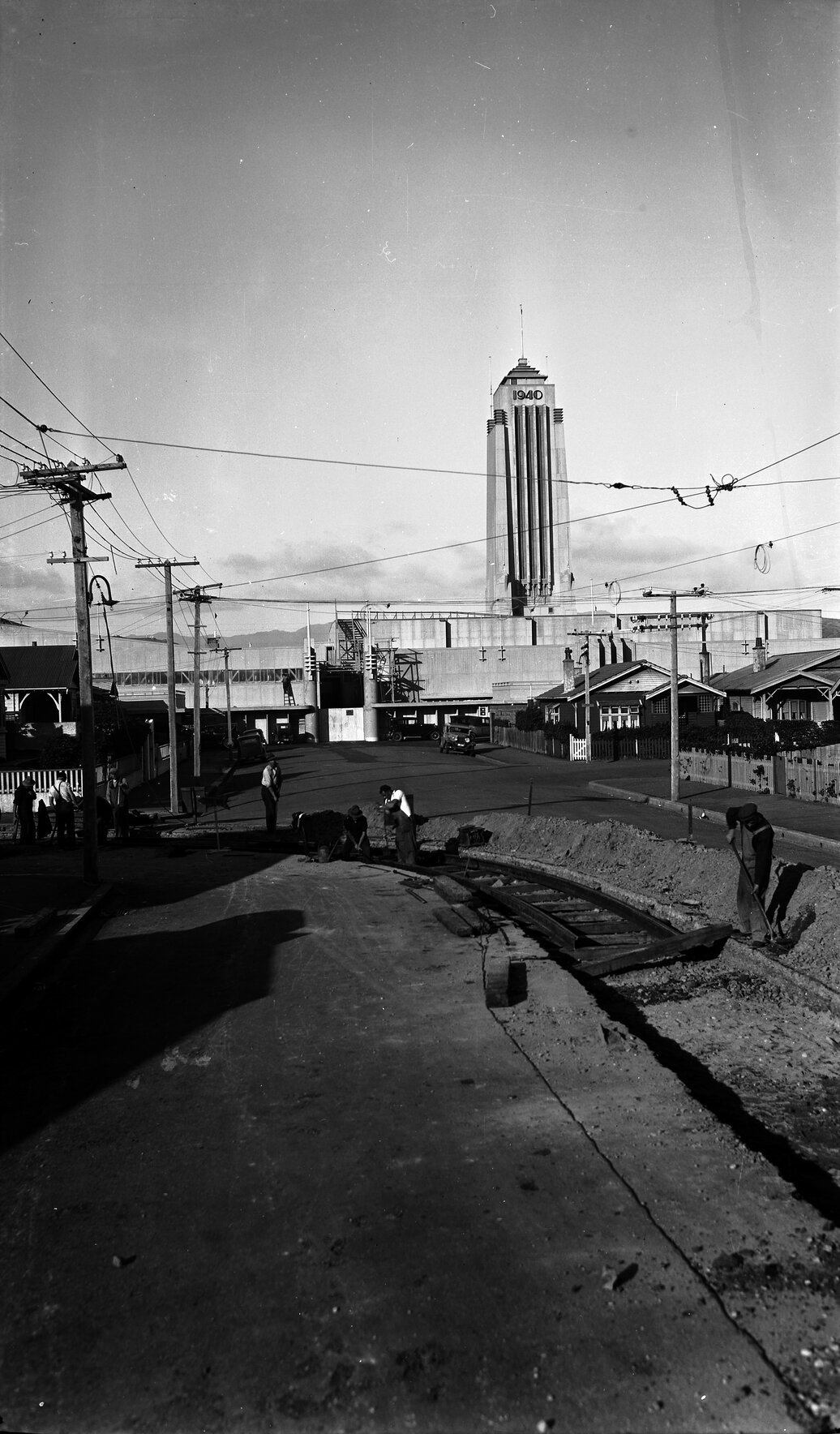 Resolution Street and Yule Street corner, workmen working on tram tracks