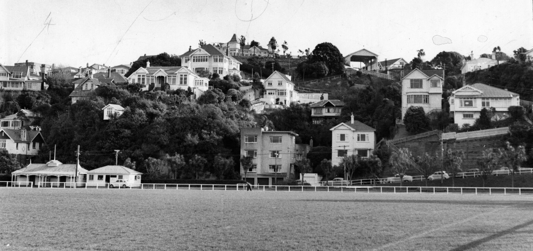 Kelburn Park playing fields, looking towards dwellings on Salamanca Road