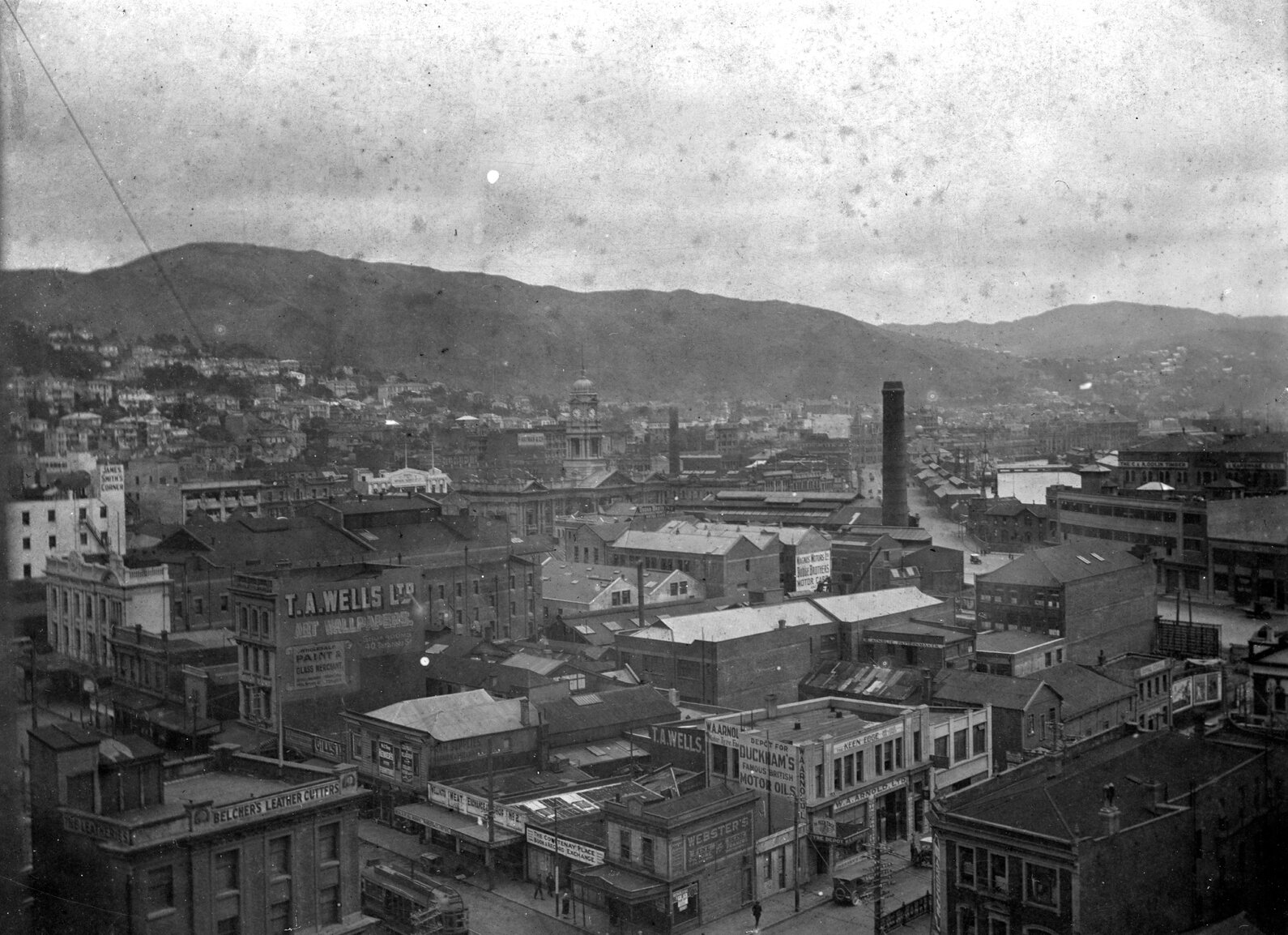Elevated view of Te Aro, with the Taranaki Street and Manners Street intersection in the foreground