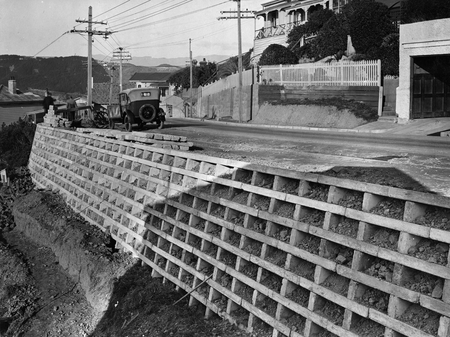 Newly constructed retaining wall, Roseneath